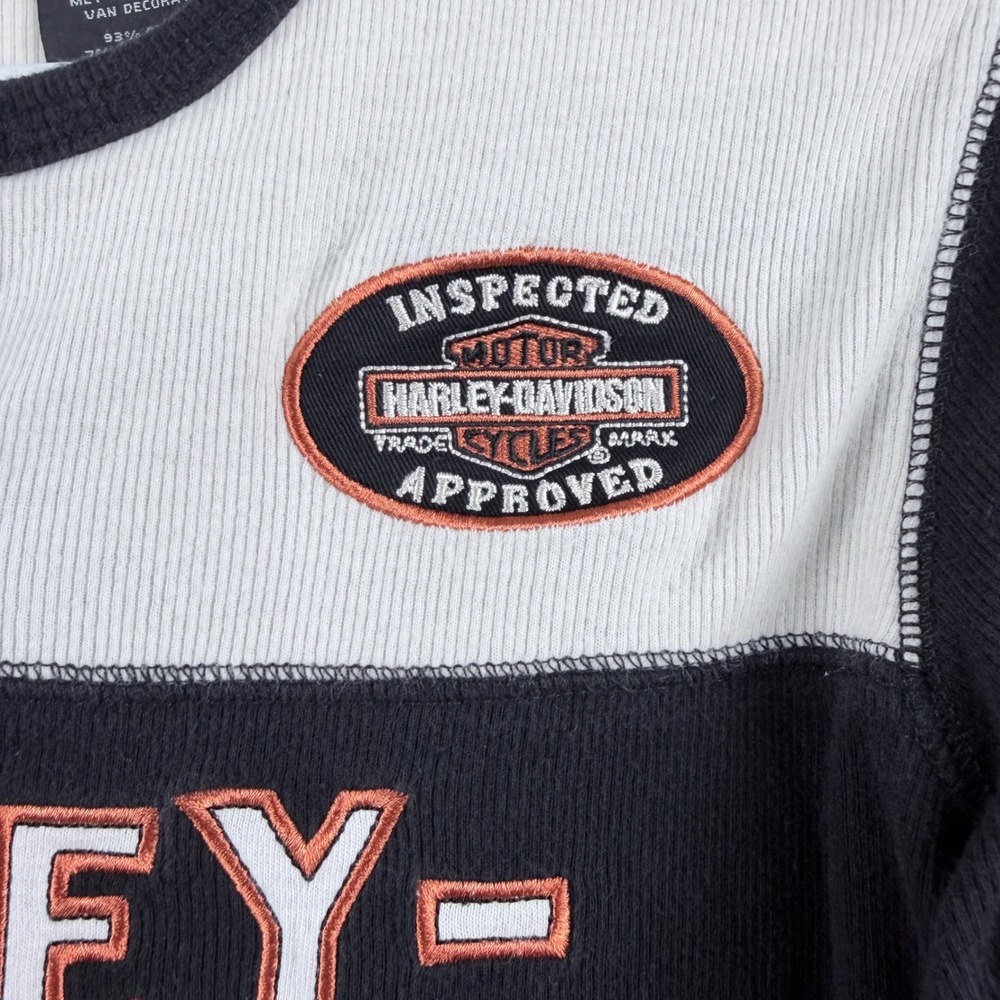 Harley-Davidson Colorblock Henley Long Sleeve Biker Graphic Shirt Black Orange M - Picture 4 of 11